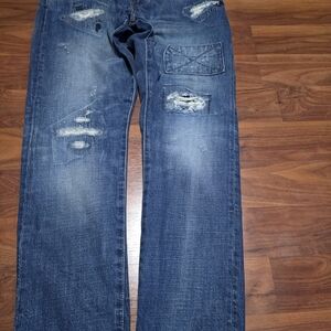 Men's Distressed Blue Denim Jeans - Casual Straight Fit